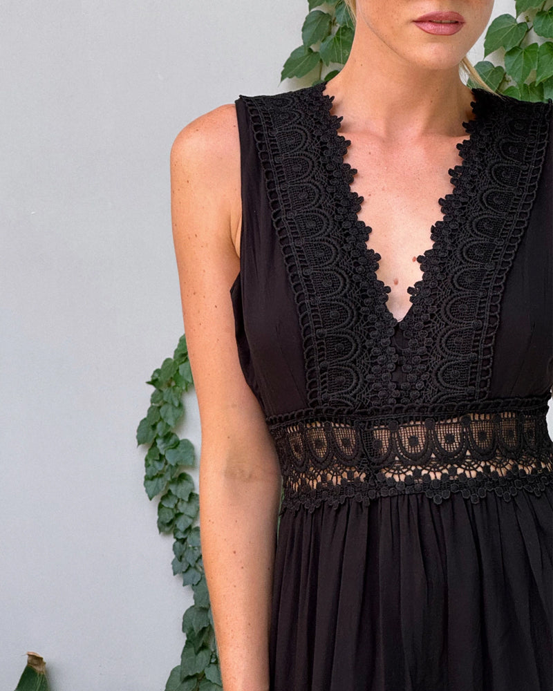 Charlotte Handcrafted Lace Dress with V-Neckline