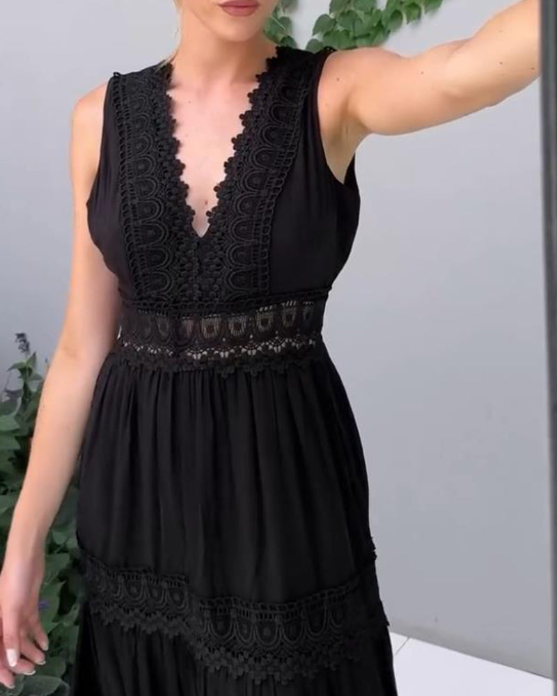 Charlotte Handcrafted Lace Dress with V-Neckline